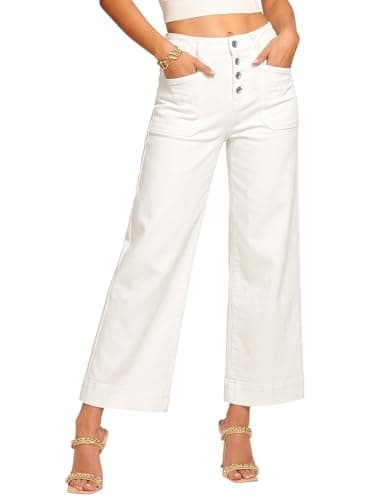 luvamia High Rise Jeans for Women Wide Leg Crop Button Up 26 Inch Inseam Denim Pants Trendy Jeans for Women 2026 Cream White Size Medium US 8 to 10 - Image 1