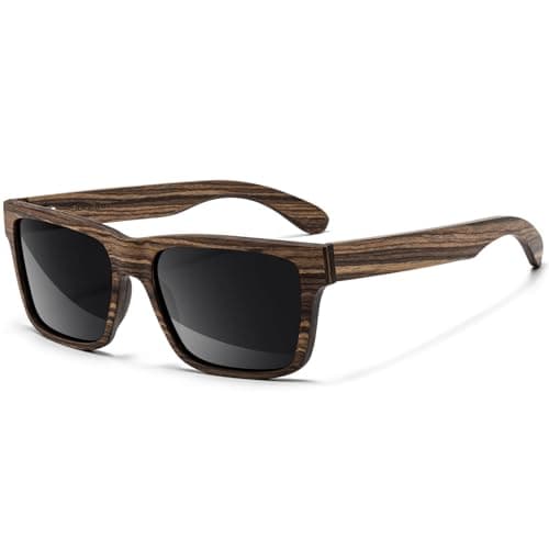 SUNGAIT Ebony Zebra Wood Sunglasses for Men Rectangular All-wood Frame Polarized Lens with Hard Gift Case (Ebony Wood Frame/Grey Lens) - Image 1