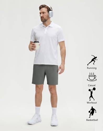 M MAELREG Running Shorts for Men with Pockets 7" Quick Dry Athletic Workout Gym Shorts for Basketball Tennis Iron Grey - Thumbnail 6