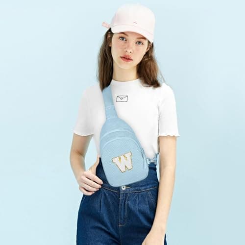 Viverte Small Corduroy Sling Bag Crossbody Fanny Pack, Icing Blue-W - Thumbnail 2