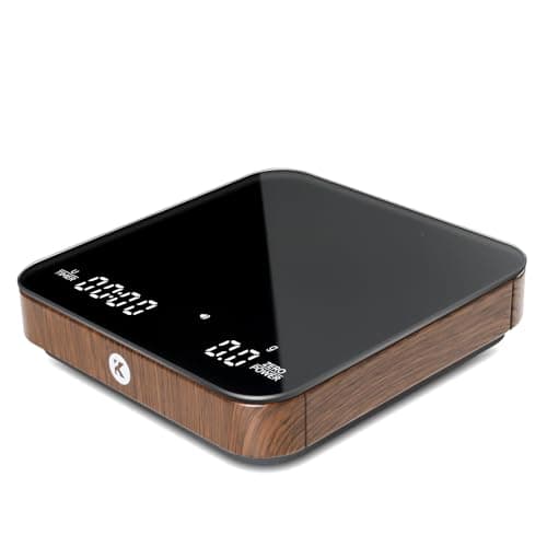 KitchenTour CaféMetric Coffee Scale with Timer 0.1g/2000g - Precision Small Scale for Espresso & Pour Over - Mini Scale with LED Display (Wood, AAA Battery)