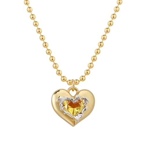 Fettero Gold Heart Necklace for Women 14K Gold Plated Nov. Birthstone Necklace Charm Heart Pendant Necklace Cute Love Necklace Jewelry CZ Pendant Necklace Birthday Gift for Women Jewelry - Image 1