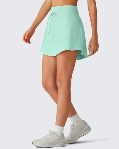 G4Free Golf Skorts for Women with Pockets High Waisted Skirt Drawstring Workout Summer Tennis Skort with Built-in Shorts Pickleball (Mint,L) - Thumbnail 2