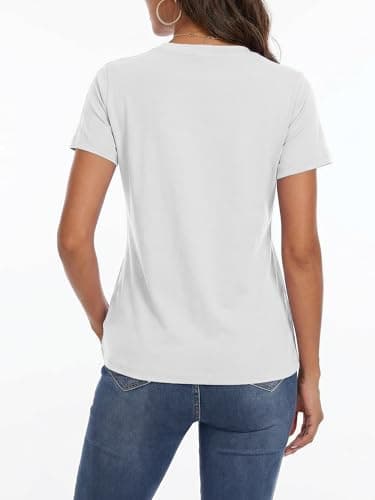 LaGracia Women's Cotton T Shirt V-Neck Short Sleeve Shirt Classic-Fit Casual Breathable Tee Summer Basic Tops White S - Thumbnail 4