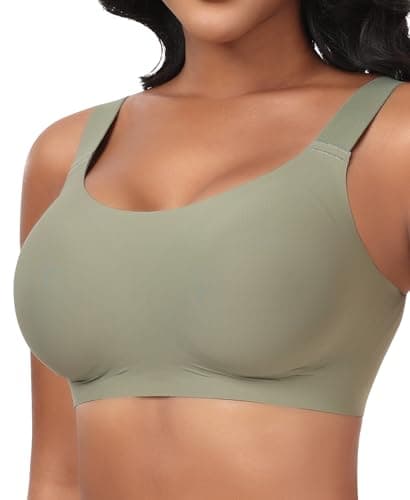 Ganado Seamless Wireless Bras for Women Full Coverage No Underwire Supportive Bras Padded T Shirt Bra Comfort Bralette (Green, Medium) - Image 1
