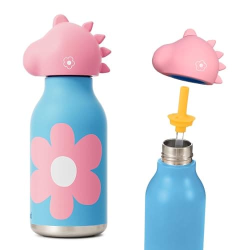 DLOCCOLD Insulated Stainless Steel Water Bottle with Detachable Soft Dinosaur Animal Head Fun Drinking 16 Ounce with Flexible Reusable Straw - Image 1