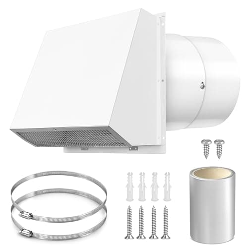10 Inch Hood Wall Vent Exhaust Vent Dryer Vent Cover Outside Galvanized Steel for Kitchen Range Hood HVAC Dryer Duct,White