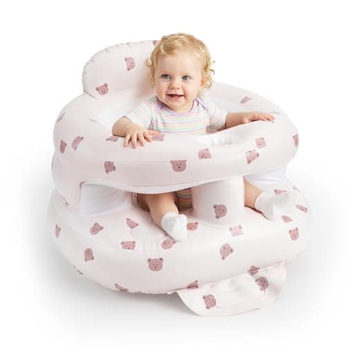UNEEDE Inflatable Baby Seat for 3 Months & up, Infant Floor Baby Chair with Fence & Built in Air Pump,Lightweight Travel Baby Bath Seat for Home, Camping， Beach & Outdoor