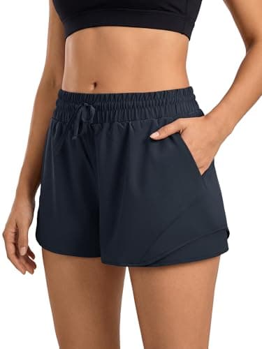 Stelle Women Running Shorts with Pockets High Waisted Drawstring Athletic Workout Quick-Dry Gym Shorts Mesh Liner (Navy, S) - Image 1