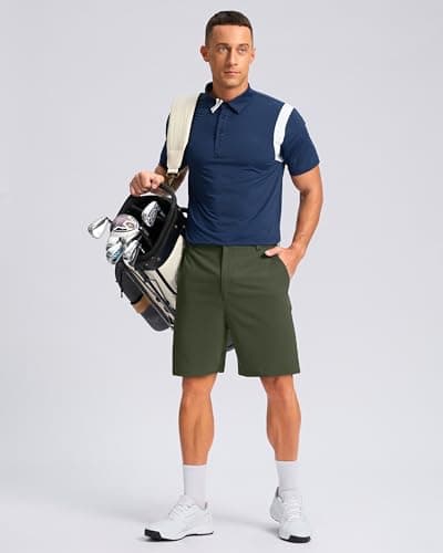 Pudolla Men's Casual Shorts 9" Lightweight Golf Shorts with 3 Pockets Stretch Quick Dry Comfy Work Shorts（Army_Green 9_M - Thumbnail 6