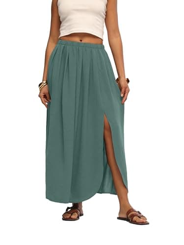 HiMONE Women Maxi Skirt with Side Slit Flowy A Line Elastic Waist Lightweight for Vacation Everyday Wear - Image 1
