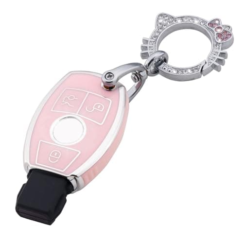 Pangpai Pink Key Fob Cover for Mercedes Benz, Soft TPU Key Case Protection with Bling Keychain Fit for C E S M CLS CLK G Class - Image 1