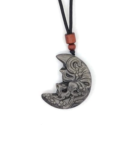 FUDIDU Moon Fox Obsidian Pendant Necklaces, 16-25Inch Adjustable Cord, Mystic Crystal for Intuition and Protection, Bohemian Jewelry for Women & Men, Birthday Gifts for Men, Layering Charm Necklaces - Image 1