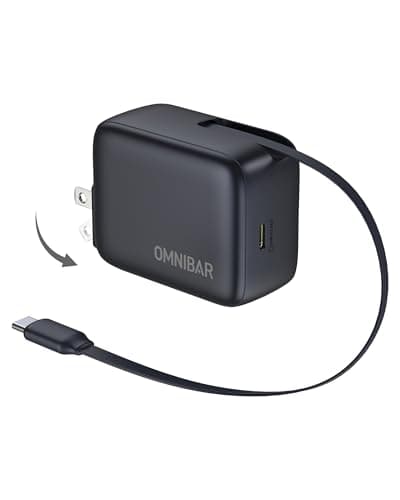 Omnibar Retractable Charger, 45W 2-Port USB C Fast Charger Block with Foldable Plug, GaN Compact PD PPS Type C Charger Fast Charging for iPhone 17/16/15, Samsung S26/S25, iPad Pro, Switch, Airpods 4 - Image 1