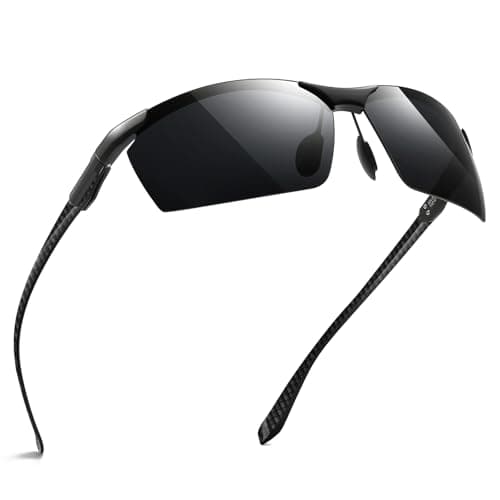 SUNGAIT Carbon Fiber Men’s Sports Polarized Sunglasses for Driving Fishing Running Gifts Eye Protection(Black/Grey(Green Case)) - Image 1