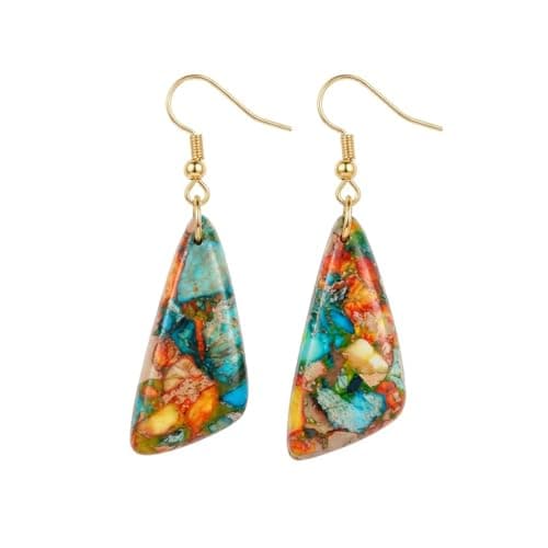 LumaBria Boho Natural Stone Dangle Earrings for Women, Lightweight Statement Drop Earrings, Handmade Gemstone Earrings for Daily Wear, Parties and Gif (Colorful gold hook) - Image 1
