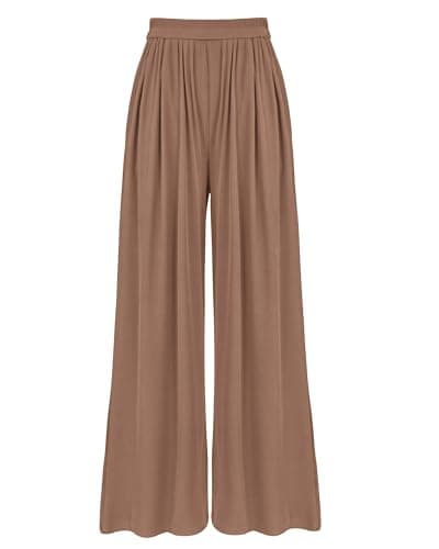 BTFBM Palazzo Pants for Women 2026 Summer Clothes Pockets High Waist Casual Ribbed Knit Flowy Spring Wide Leg Trousers(Khaki, X-Large) - Image 1