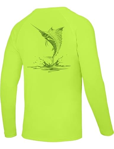 Twekfish Men's UPF 50+ Sun Fishing Shirt, Long Sleeve UV Protection Graphic Shirts, Lightweight Quick Dry for Running Hiking, Marlin Lime Green - Image 1