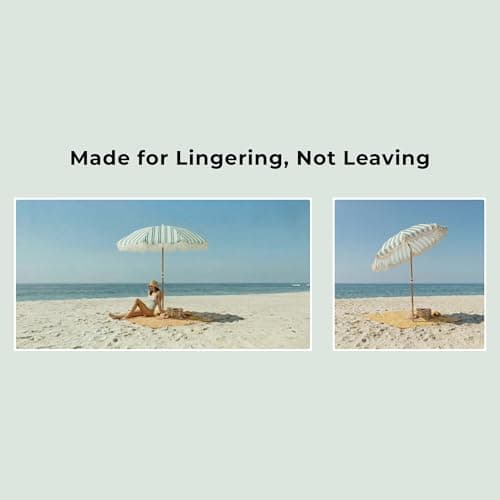 DEER LAND 6FT Stripe Fringe Beach Umbrella for Sand with Sand Anchor, UPF 50+ Sun Shade with Tassels, Adjustable Tilt Pole, Portable Coastal Umbrella for Beach & Pool, Heritage Ocean Cypress Stripe - Thumbnail 3