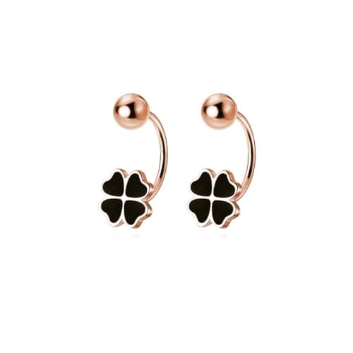 Reffeer Solid 925 Sterling Silver Clover Flower Half Hoop Earrings for Women Teen Girls Black Clover Hoop Earrings Huggie Shamrock Earrings (C-Rose Gold) - Image 1