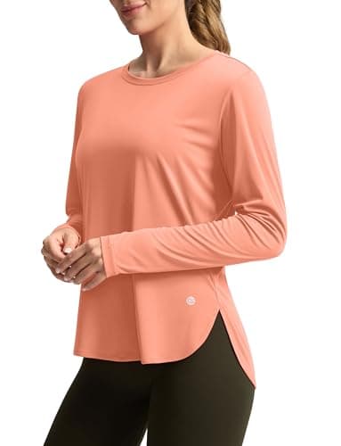 Women's Sun Shirts UPF 50+ Long Sleeve UV Protection Shirt Lightweight Quick Dry Workout Hiking Tops for Women(Orange,L) - Image 1
