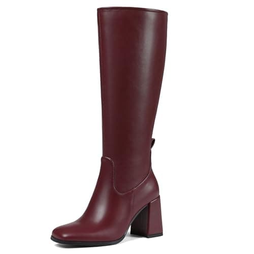 Attiposh Knee High Boots for Women Square Toe Chunky Block Heel Long Boots Side Zipper Tall Boots Comfortable High Heel Boot - Image 1