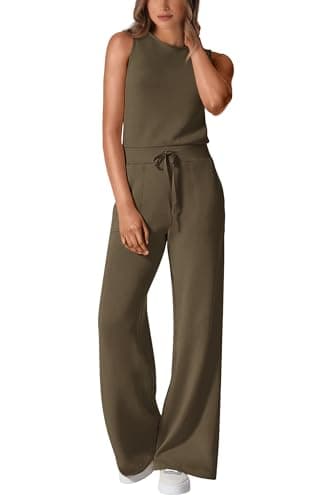 PRETTYGARDEN Jumpsuits for Women Casual 2026 Summer Sleeveless Wide Leg Pants Rompers One Piece Beach Vacation Spring Outfits (Army Green,Medium) - Image 1