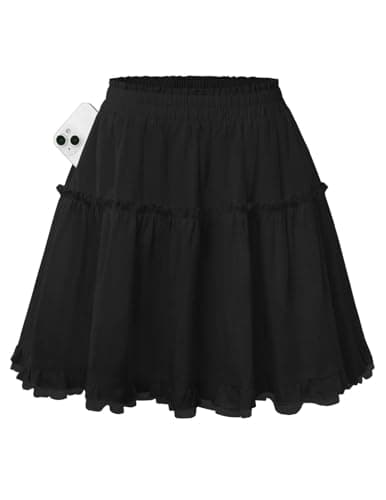 Kate Kasin Women Black Mini Skirt with Shorts Underneath, Cotton Ruffle Skort Y2K, Flowy Lace Short Skirts with Pockets M - Image 1