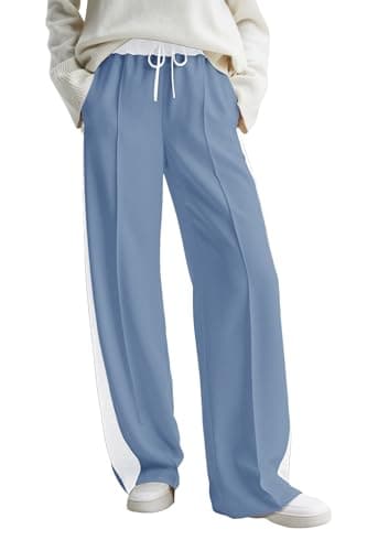 Bellcoco Wide Leg Sweatpants Women High Rise Color Block Sweat Pants Spring Summer Clothes 2026 Teen Girl Baggy Jogger Sweatpant with Pockets, Blue, M - Thumbnail 2