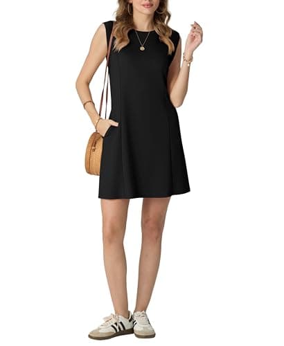 HiMONE Womens Casual Mini Dress Sleeveless Crew Neck A Line Daily Outfit for Work School(Black-3XL) - Image 1