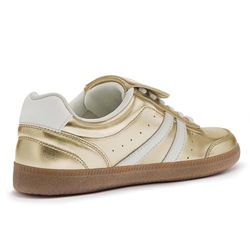 Rihero Women's Fashion Sneakers Tennis Walking Shoes Lace-Up Comfortable Non Slip Casual Gold Sneakers Size 6 - Thumbnail 4