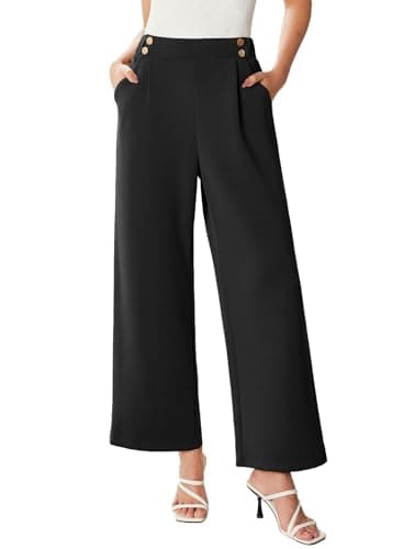 EVALESS Women's Wide Leg Black Work Pants Elastic High Waisted Straight Pleated Dress Pants Comfy Office Petite Slacks Business Teachers Outfits Fall Fashion 2026 Trousers with Pockets Small - Image 1