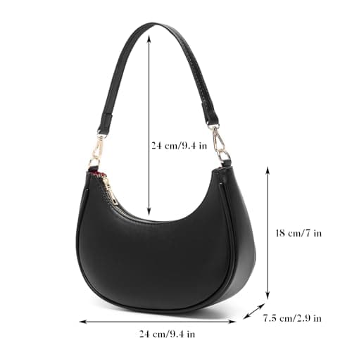 WuliTown Small Crescent Shoulder Bag Under the Arm Purse, Cute Hobo Black Shoulder Bag,Mini Clutch Purse with Zipper Closure - Thumbnail 4