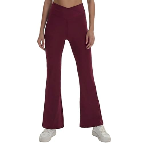 VIPARK Women’s V Crossover High Waisted Flare Yoga Pants Bootcut Wide Leg Leggings Stretch Workout Running Gym Athletic Casual Lounge Work Pants Claret - Image 1