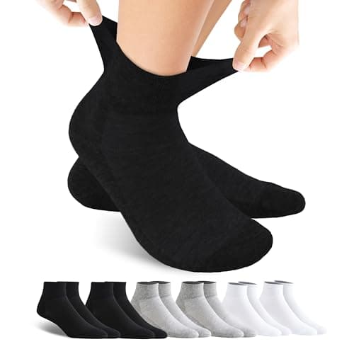 Forcool Diabetic Men's Women's Non Binding Loose Top Diabetic Wide Ankle Low Cut Cotton Diabetes Edema with Seamless Toe Socks, 6 Pairs Black/Gray/White Large - Image 1