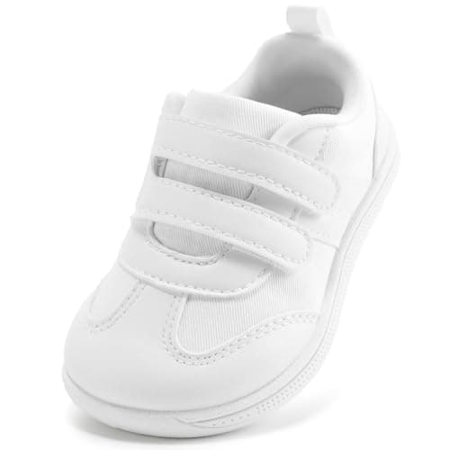 STQ KIDS Wide Toe Box Toddler Barefoot Shoes, Boys Girls First Walking Shoe Non Slip Zero Drop Fashion Sneakers, All White Toddler 10