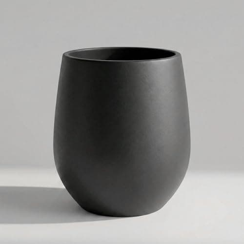 Wil & Vic 89s 11.8'' H x 11" Dia (9.4" Pot Opening) Venus Fiberglass Planter, Round Indoor and Outdoor Plant Pot with Drainage Hole, Lightweight, Durable Minimalist Home Decor, Black - Image 1