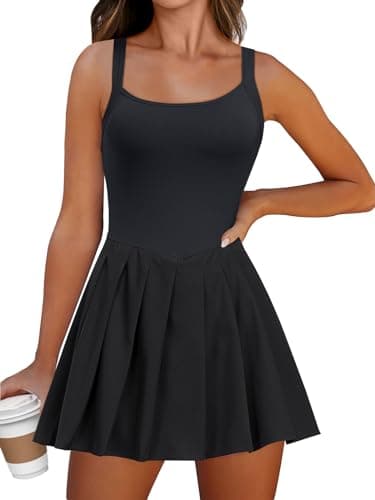 ANRABESS Women's Tennis Athletic Pleated Summer Mini Dress 2025 Golf Workout Build in Shorts Casual Romper Short Sundress Black X-Large - Image 1