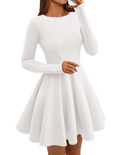 BTFBM Spring Dresses for Women 2026 Long Sleeve High Waist Pleated Flowy Aline Party Wedding Guest Dress Business Casual(White, Small) - Image 1