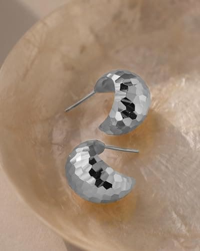 UANNEAU Silver Chunky Earrings for Women Trendy, 14K White Gold/Silver Plated Dainty Disco Earrings Statement Minimalist Hypoallergenic Stud Earrings - Thumbnail 5