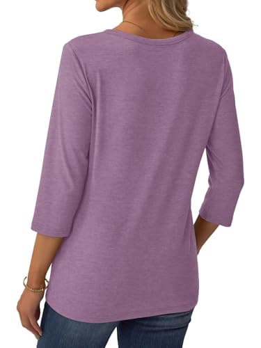 GKBK 3/4 Sleeve Womens Tops Fall Clothes Henley Casual Spring Summer Lightweight Basic Tunic Shirts Purple - Thumbnail 5
