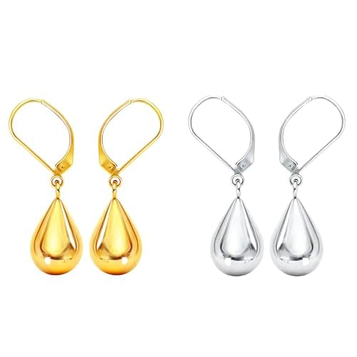 YBNGSMK 18k Gold and Silver Dangle Earrings for Women - Teardrop Leverback Earrings for Women Jewelry 2 Pair - Image 1