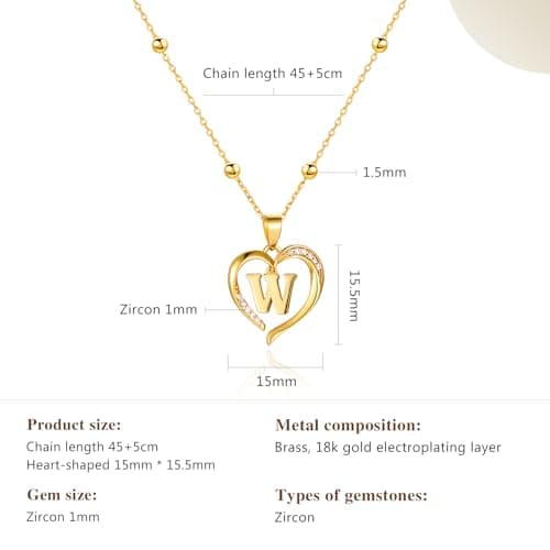 Cicy Bell Womens Heart Initial Necklace for Women 18k Gold Plated Shell Personalized Letter Pendant Necklace 17.7'' with 2'' Extender - Thumbnail 4