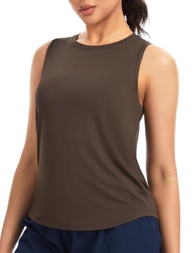 THE GYM PEOPLE Women's Racerback Workout Tank Tops Soft Breathable Yoga Running Sleeveless Athletic Shirts Brown - Image 1
