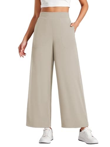 COPYLEAF Wide Leg Pants Women High Elastic Waisted Casual Lounge Palazzo Pants Trousers with Pockets(Light Coffee M) - Image 1