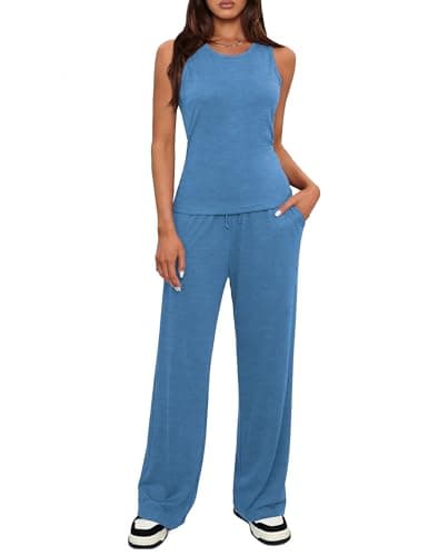 Totatuit Women 2 Piece Sets Plus Size Lounge Matching Sets Round Neck Vest Long Pants Vacation Travel Clothing - Image 1