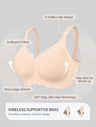 OEAK Women Jelly Bras No Underwire Scalloped Push Up Buttery Soft Tshirt Bra Seamless Full Coverage Convertible Everyday Bra Jacquard Skin,4XL - Thumbnail 5