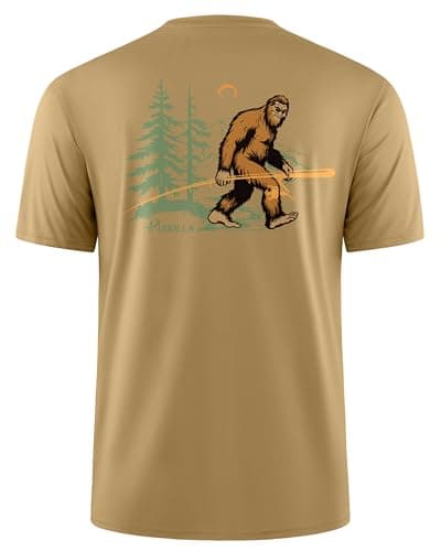 Pudolla Men's Fishing Swim Shirts Short Sleeve Sun Protection UV UPF 50+ SPF T-Shirt(Khaki_Orangutan 2XL)