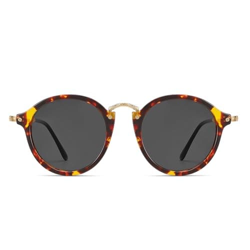 DTIUGUTAE Women's Retro Round Sunglasses - Polarized Anti Glare UV400 Protection Vintage Driving Shades(Tortoise Frame/Polarized Grey Lens) - Thumbnail 2