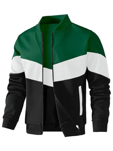 HYPESTFIT Mens Lightweight Jacket Casual Bomber Jacket Color Block Varsity Coat - Image 1